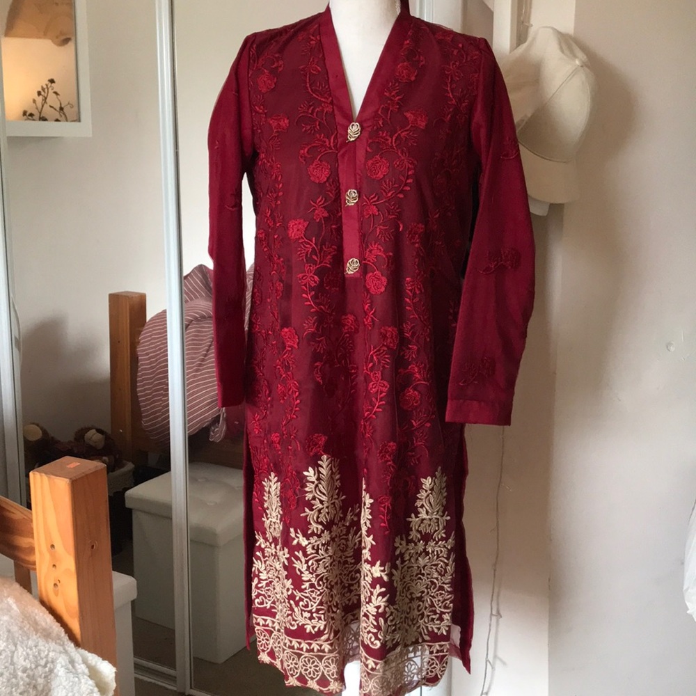 Maroon with beige Pakistani/Indian Eid dress